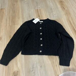 Black Cable Knit Cardigan Sweater